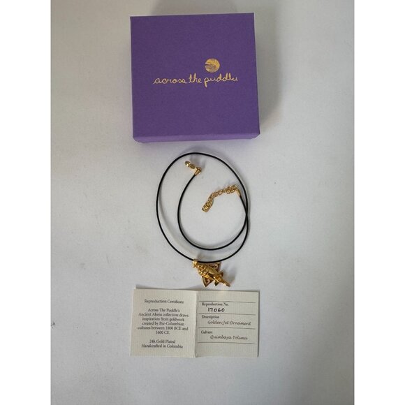 24K Gold Plated Quimbaya Tolima Pendant Necklace With Black Cord - Picture 8 of 12